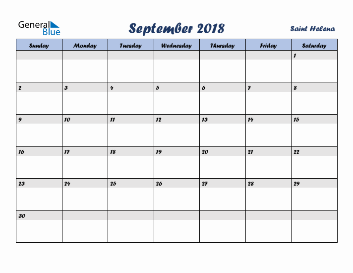 September 2018 Calendar with Holidays in Saint Helena