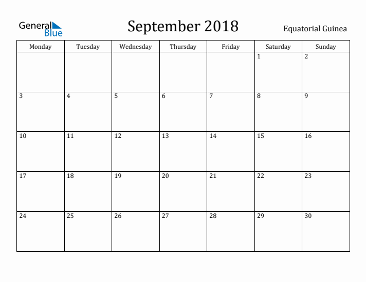 September 2018 Calendar Equatorial Guinea