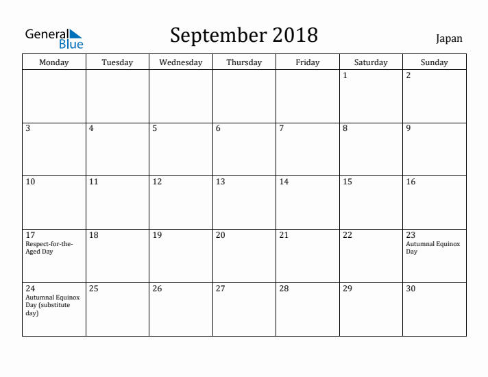 September 2018 Calendar Japan