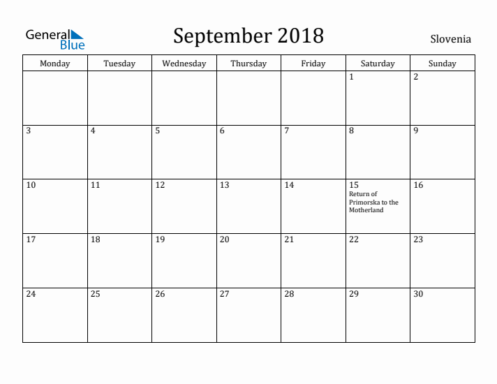 September 2018 Calendar Slovenia