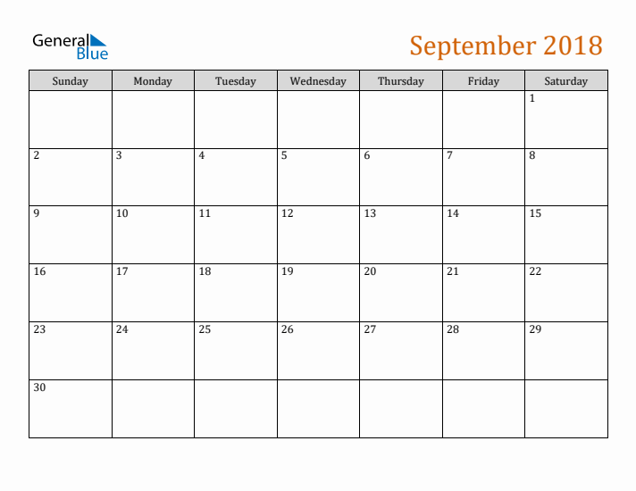 Editable September 2018 Calendar