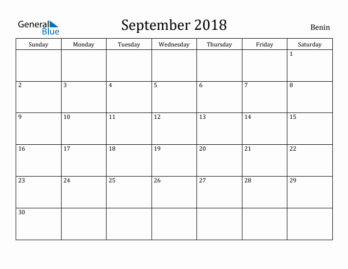 September 2018 Calendar Benin