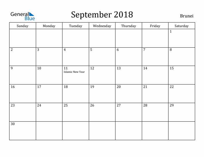 September 2018 Calendar Brunei