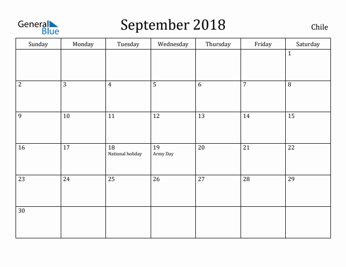 September 2018 Calendar Chile