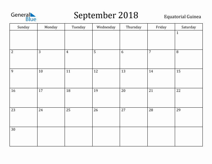 September 2018 Calendar Equatorial Guinea