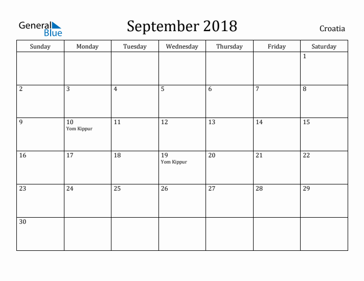 September 2018 Calendar Croatia