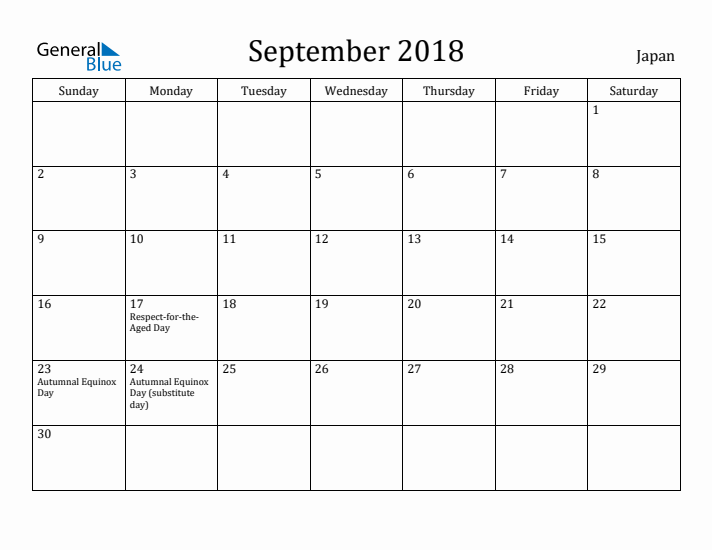 September 2018 Calendar Japan