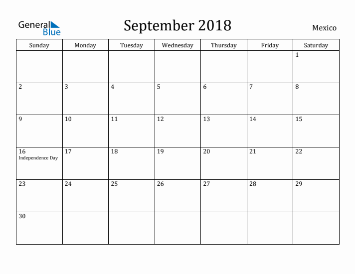 September 2018 Calendar Mexico