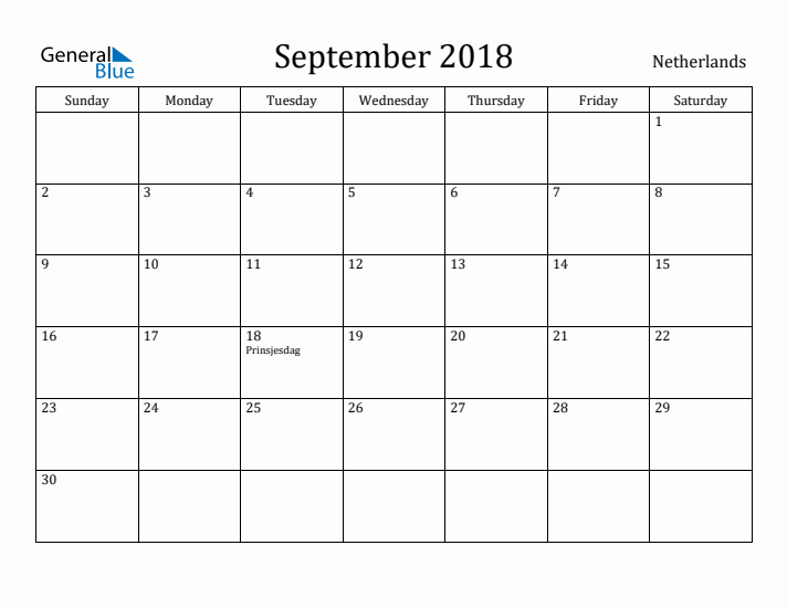 September 2018 Calendar The Netherlands