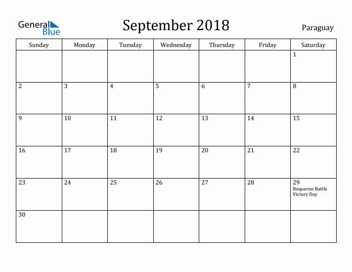 September 2018 Calendar Paraguay
