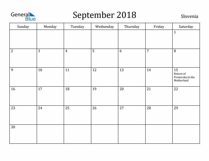 September 2018 Calendar Slovenia