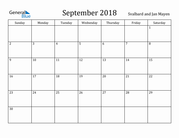 September 2018 Calendar Svalbard and Jan Mayen