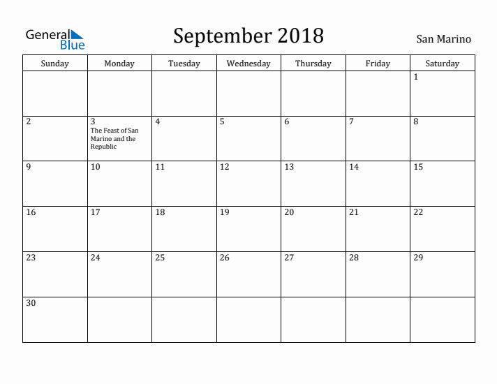 September 2018 Calendar San Marino
