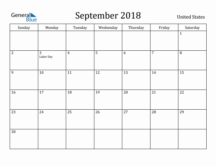 September 2018 Calendar United States