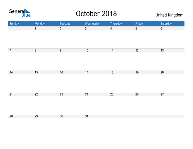 Fillable October 2018 Calendar