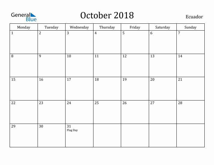 October 2018 Calendar Ecuador