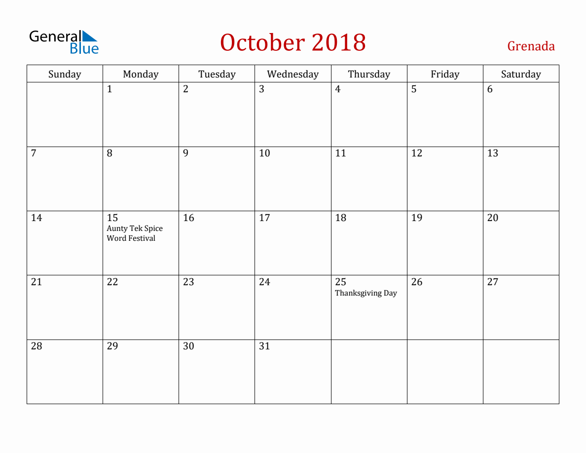 october-2018-grenada-monthly-calendar-with-holidays
