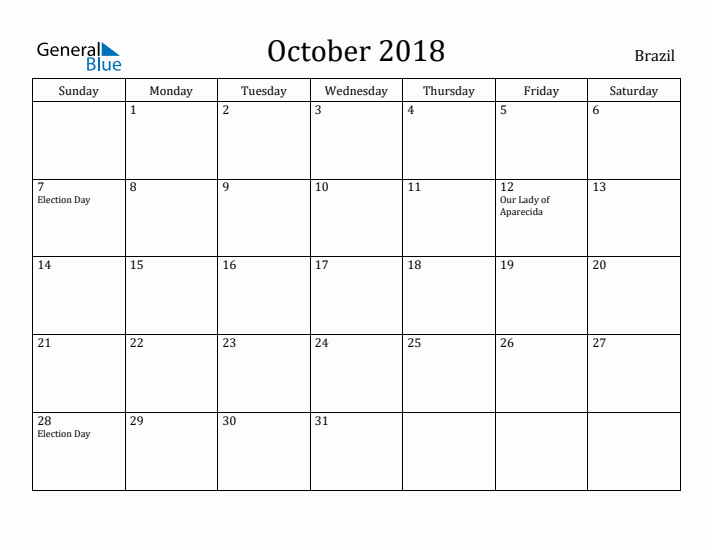 October 2018 Calendar Brazil