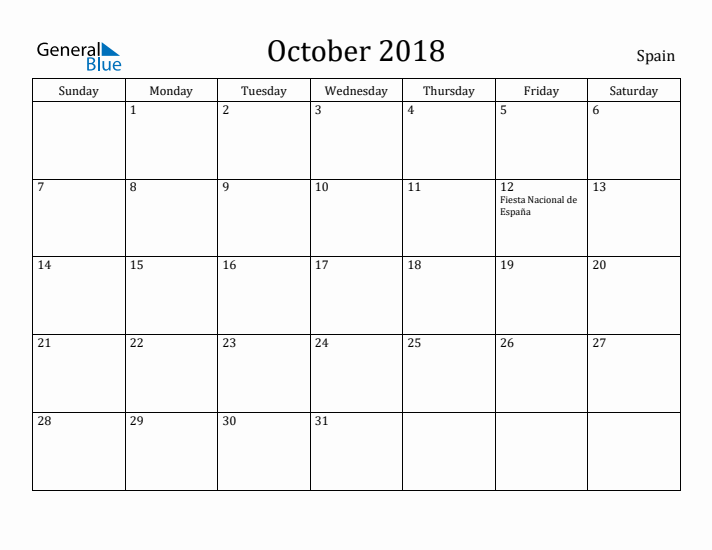 October 2018 Calendar Spain