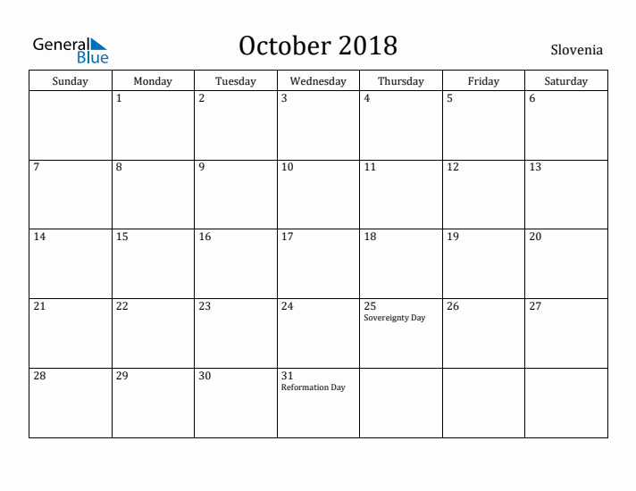 October 2018 Calendar Slovenia