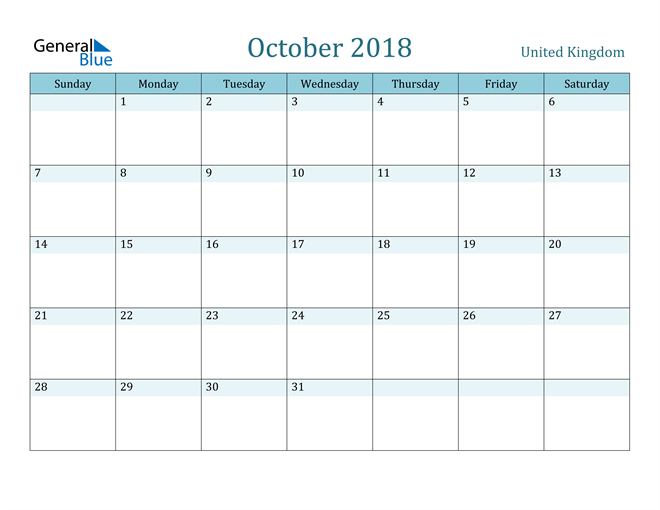 October 2018 Calendar with Holidays in PDF, Word, and Excel