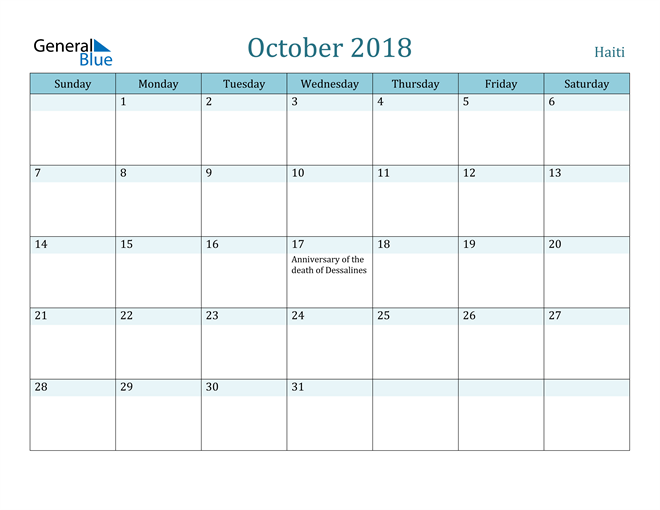 haiti-october-2018-calendar-with-holidays