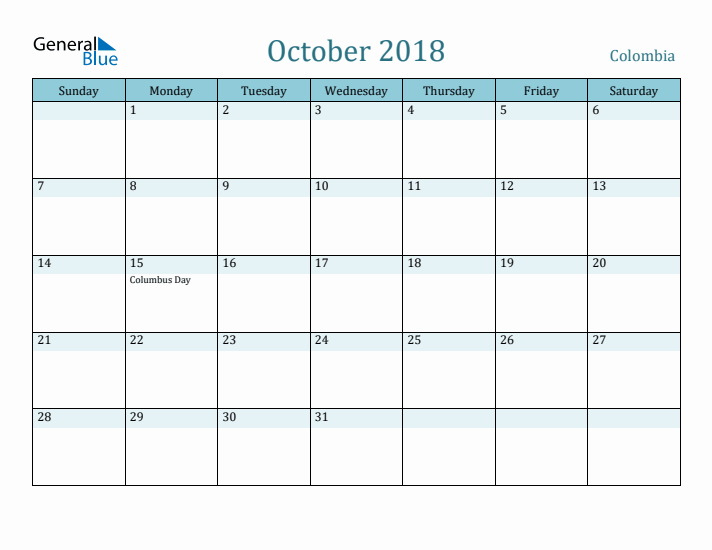 October 2018 Calendar with Holidays