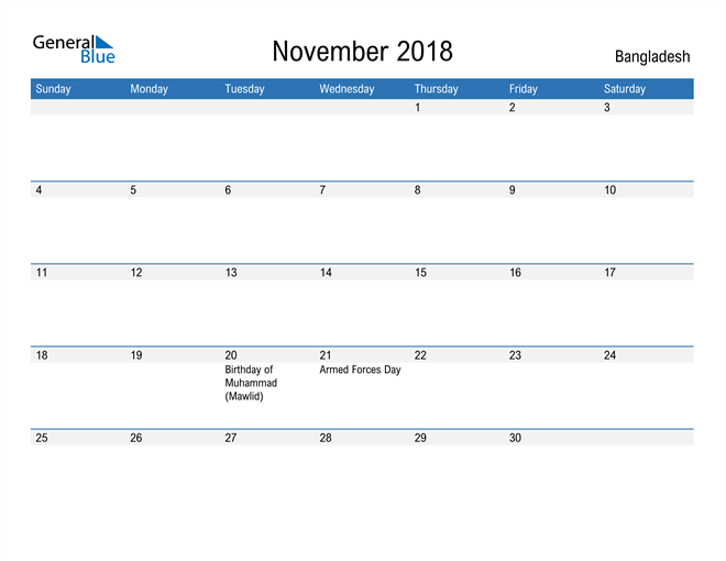 Fillable November 2018 Calendar