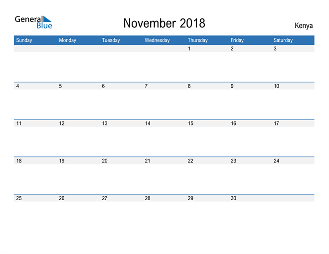 Fillable November 2018 Calendar