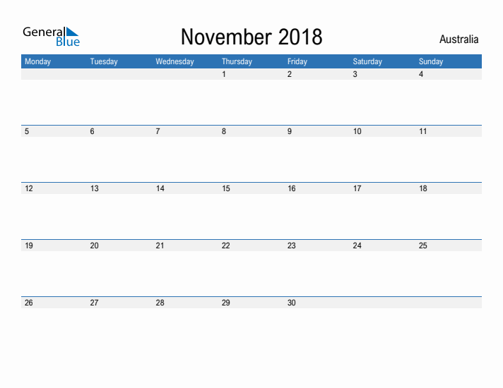 Fillable November 2018 Calendar