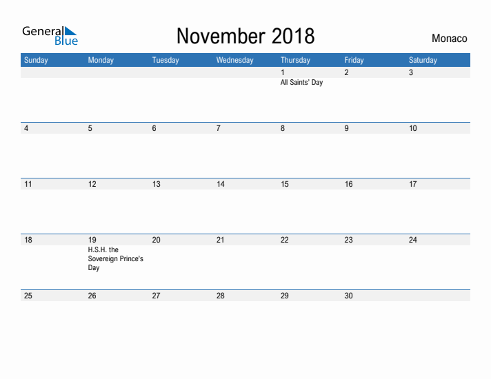Fillable November 2018 Calendar