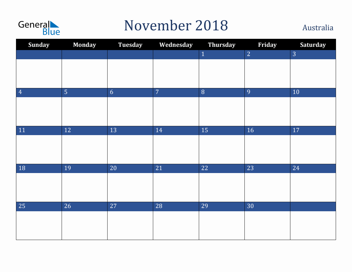 Calendar November 2018 Australia