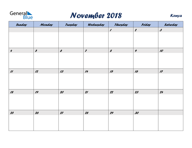 November 2018 Calendar with Holidays