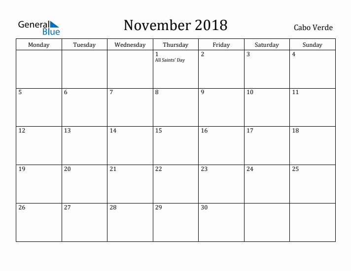 November 2018 Calendar Cabo Verde