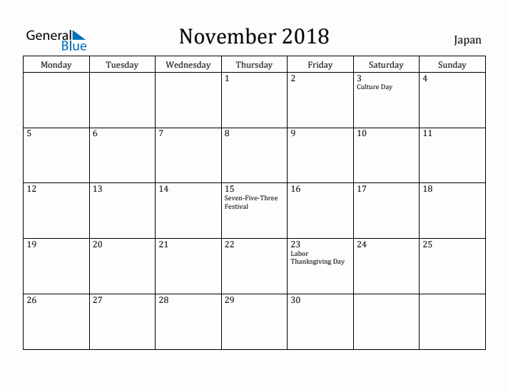 November 2018 Calendar Japan