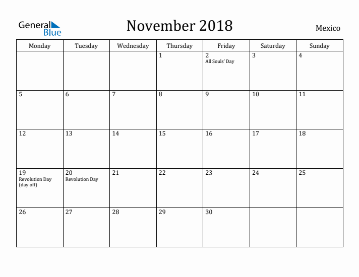 November 2018 Calendar Mexico