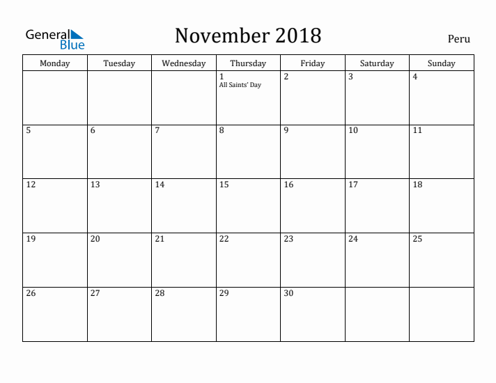 November 2018 Calendar Peru