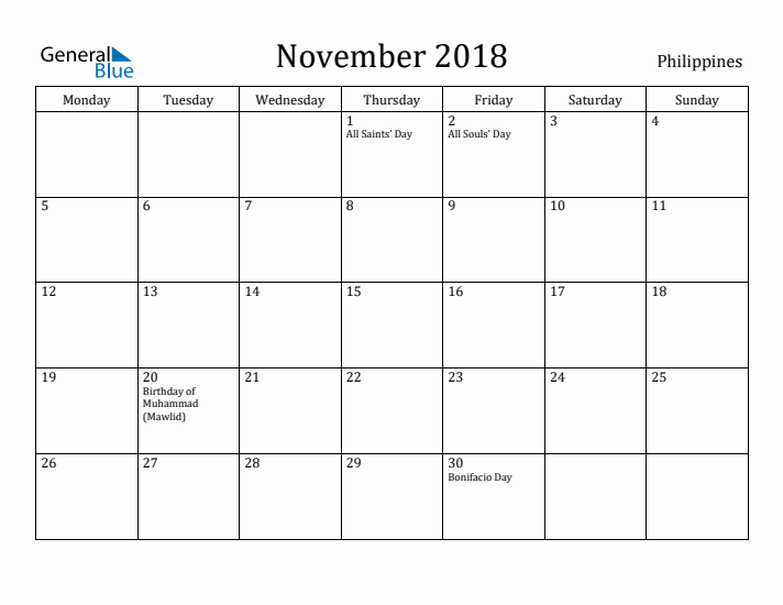 November 2018 Calendar Philippines