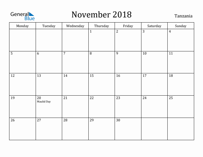 November 2018 Calendar Tanzania