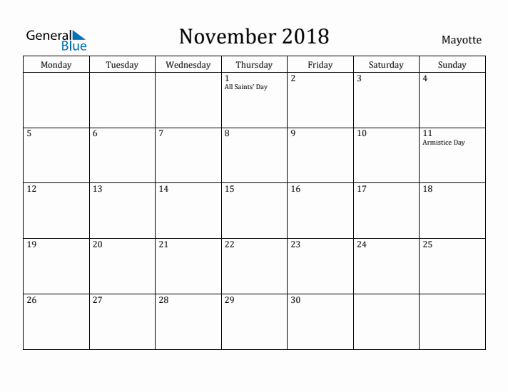 November 2018 Calendar Mayotte
