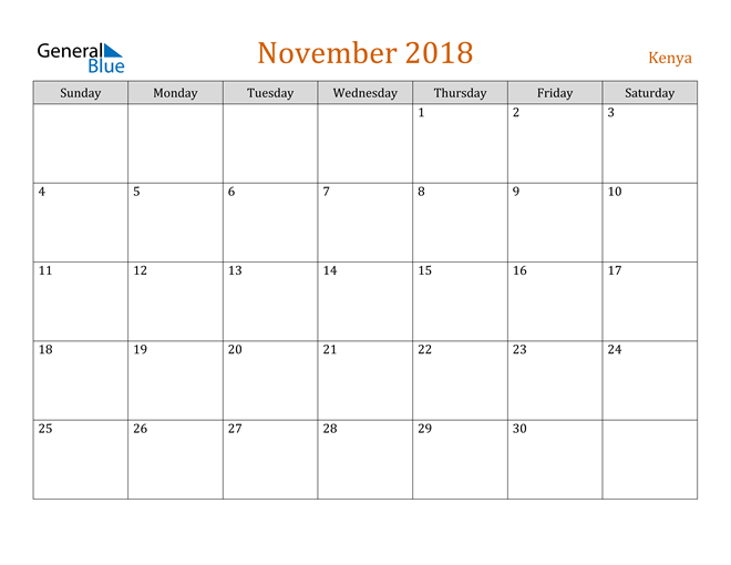 November 2018 Holiday Calendar