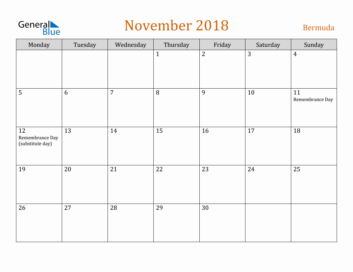 Calendar 2018 November Nz