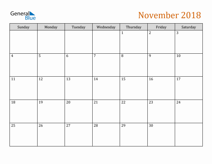Editable November 2018 Calendar