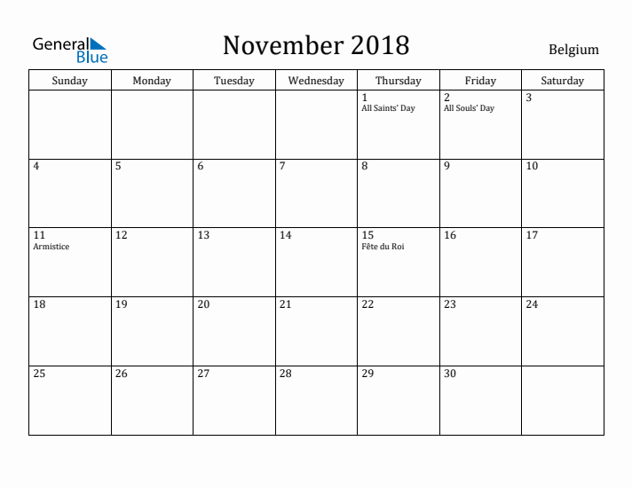 November 2018 Calendar Belgium