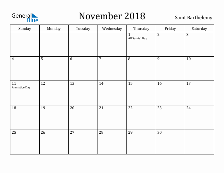 November 2018 Calendar Saint Barthelemy