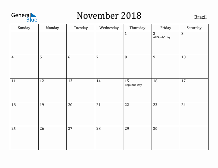 November 2018 Calendar Brazil