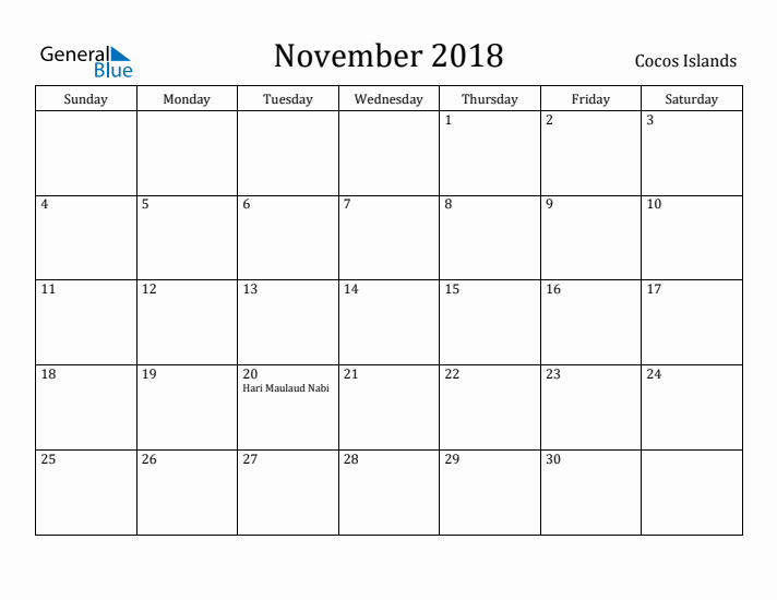 November 2018 Calendar Cocos Islands