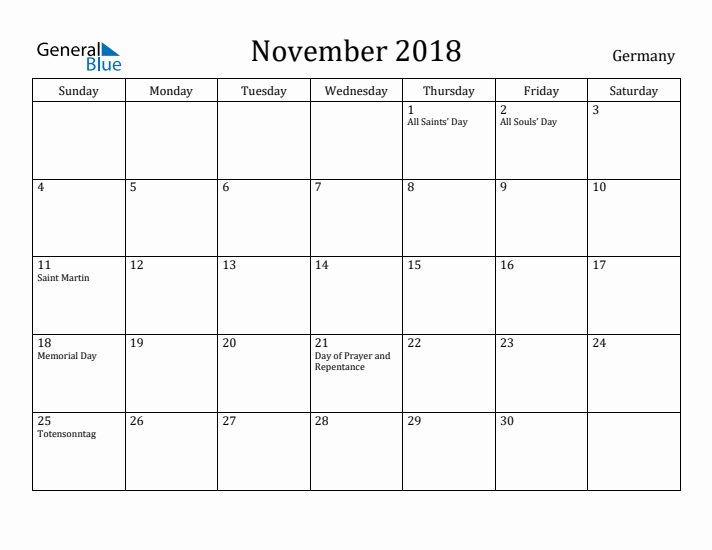 November 2018 Calendar Germany