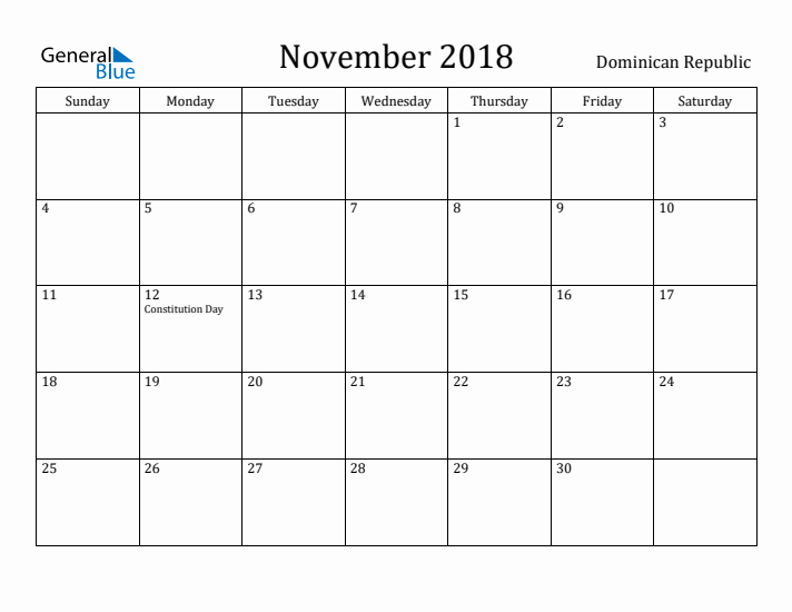 November 2018 Calendar Dominican Republic