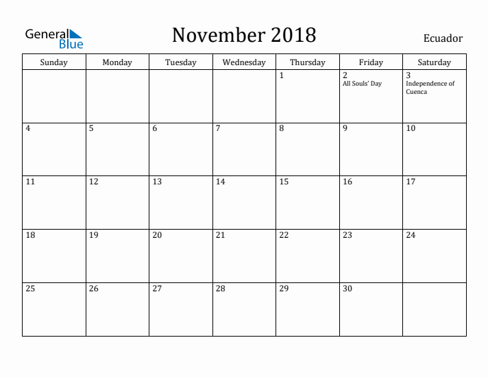 November 2018 Calendar Ecuador